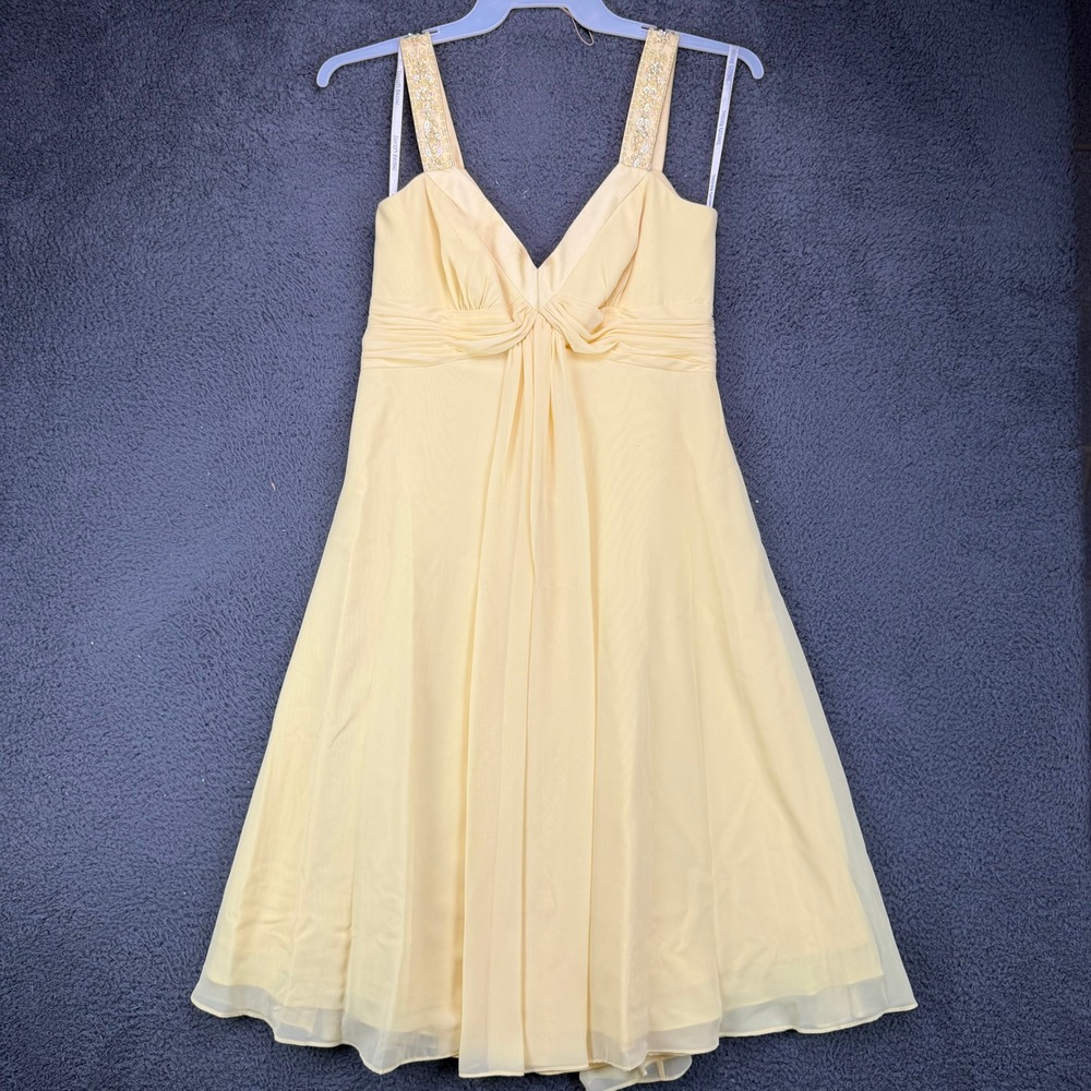 Davids Bridal Yellow Chiffon Beaded Strap Empire Waist Dress Womens Size 8